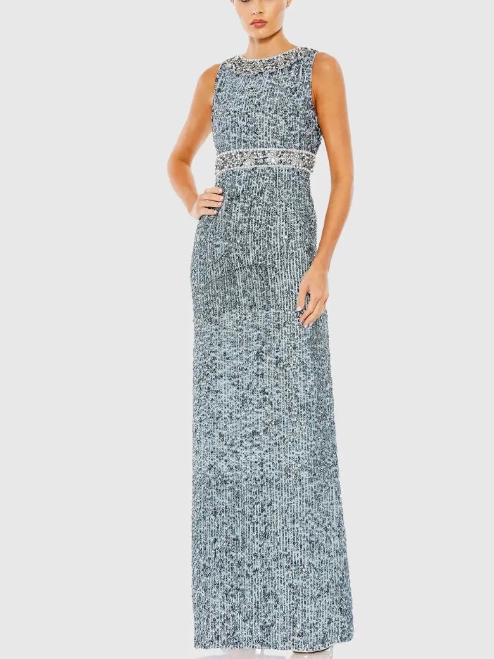NWT Mac Duggal Blue Sequin Sleeveless Column Gown 10839 Size 10